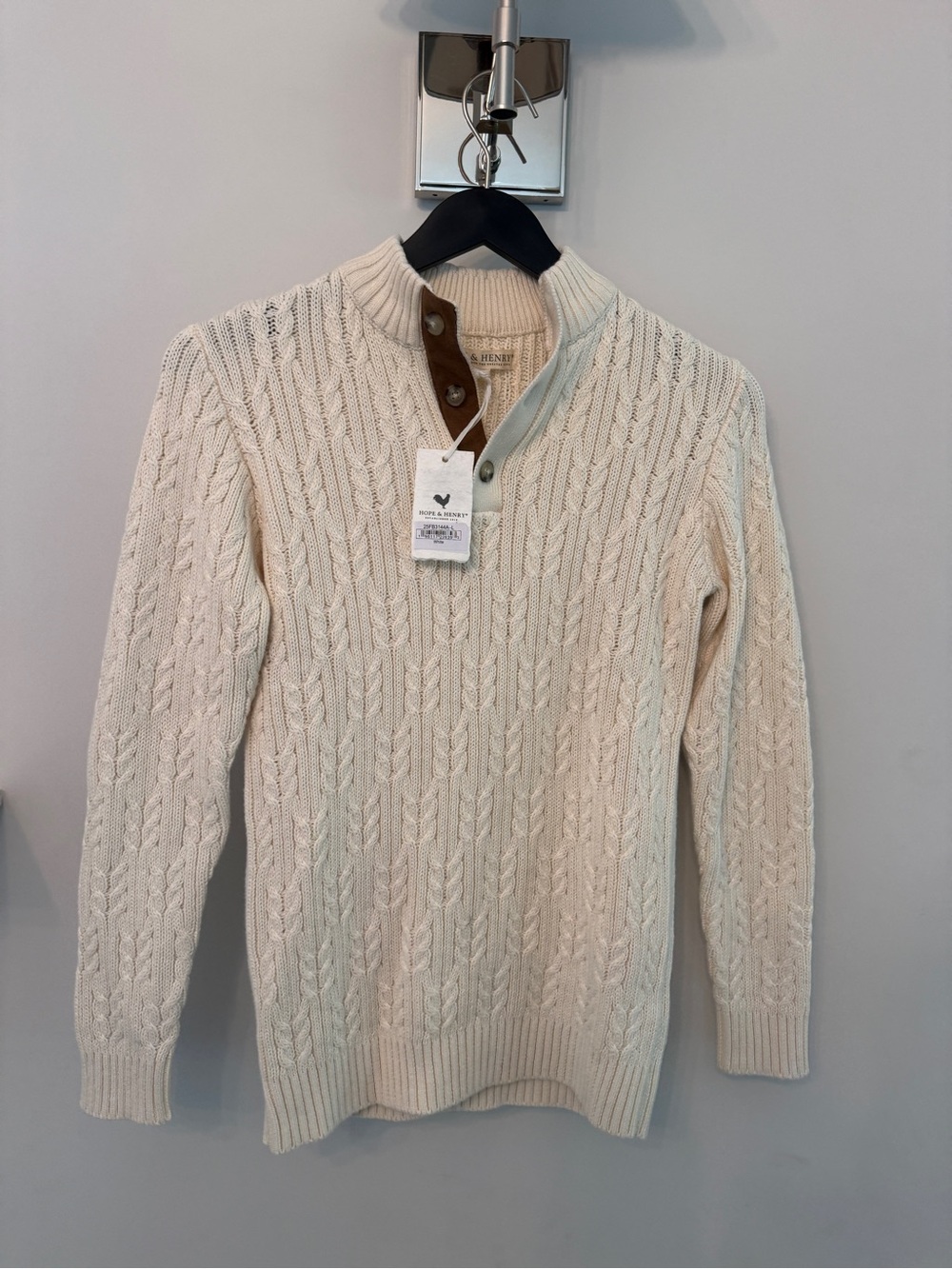 Kids Cream Cable-Knit Sweater with Button Placket
